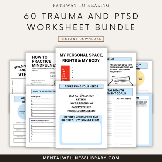 60 Trauma and PTSD Worksheet bundle