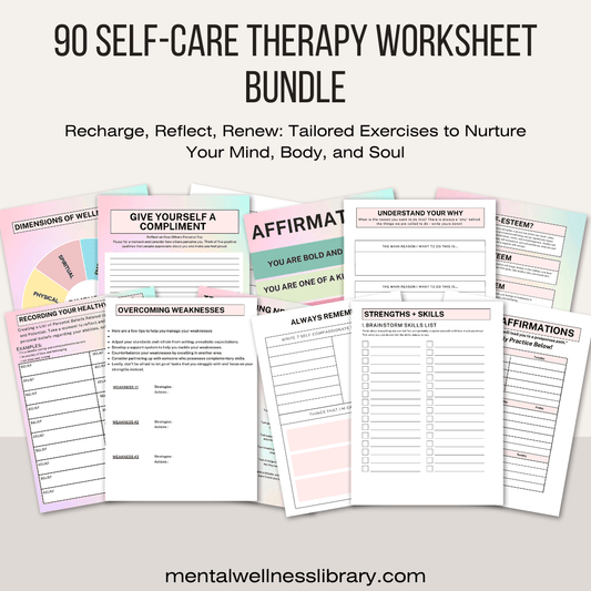 90 Self-Care Therapy Worksheet bundle